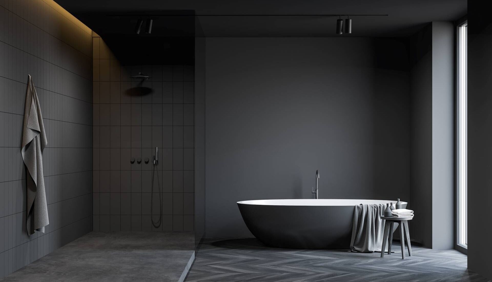 elegantes Badezimmer mit dunklem Design